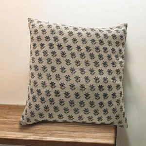 Handcrafted Linen Pillow Cover - Natural & Eco-Friendly Home Décor, Hand Block Floral Pillow Covers,  Hand Blocked Cushion Cover