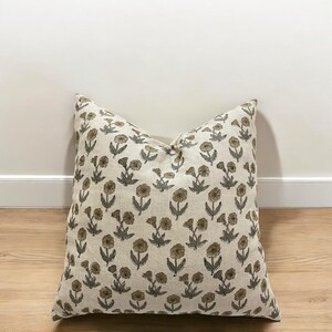 Handcrafted Linen Pillow Cover - Natural & Eco-Friendly Home Décor, Hand Block Floral Pillow Covers,  Hand Blocked Cushion Cover