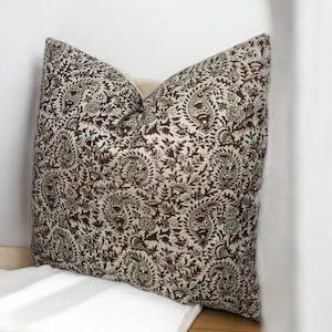 Handcrafted Linen Pillow Cover - Natural & Eco-Friendly Home Décor, Hand Block Floral Pillow Covers,  Hand Blocked Cushion Cover