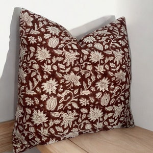 Handcrafted Linen Pillow Cover - Natural & Eco-Friendly Home Décor, Hand Block Floral Pillow Covers,  Hand Blocked Cushion Cover