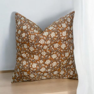 Handcrafted Linen Pillow Cover - Natural & Eco-Friendly Home Décor, Hand Block Floral Pillow Covers,  Hand Blocked Cushion Cover