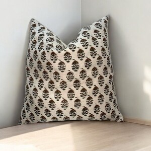 Handcrafted Linen Pillow Cover - Natural & Eco-Friendly Home Décor, Hand Block Floral Pillow Covers,  Hand Blocked Cushion Cover