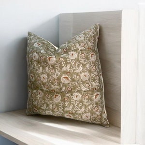 Handcrafted Linen Pillow Cover - Natural & Eco-Friendly Home Décor, Hand Block Floral Pillow Covers,  Hand Blocked Cushion Cover