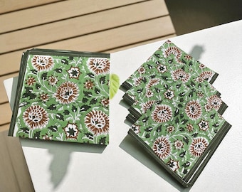 Set katoenen servetten met bloemenprint | Herbruikbare stoffen dinerservetten