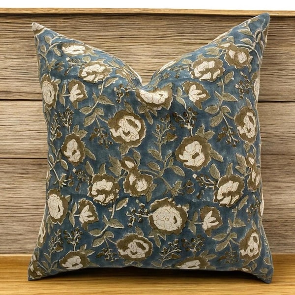 Handcrafted Linen Pillow Cover - Natural & Eco-Friendly Home Décor, Hand Block Floral Pillow Covers,  Hand Blocked Cushion Cover