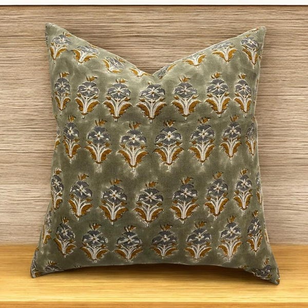 Handcrafted Linen Pillow Cover - Natural & Eco-Friendly Home Décor, Hand Block Floral Pillow Covers,  Hand Blocked Cushion Cover