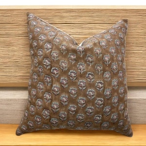 Handcrafted Linen Pillow Cover - Natural & Eco-Friendly Home Décor, Hand Block Floral Pillow Covers,  Hand Blocked Cushion Cover