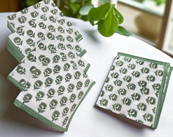Katoenen tafelservetten | Groene bloemenprint, herbruikbare dinerservetten