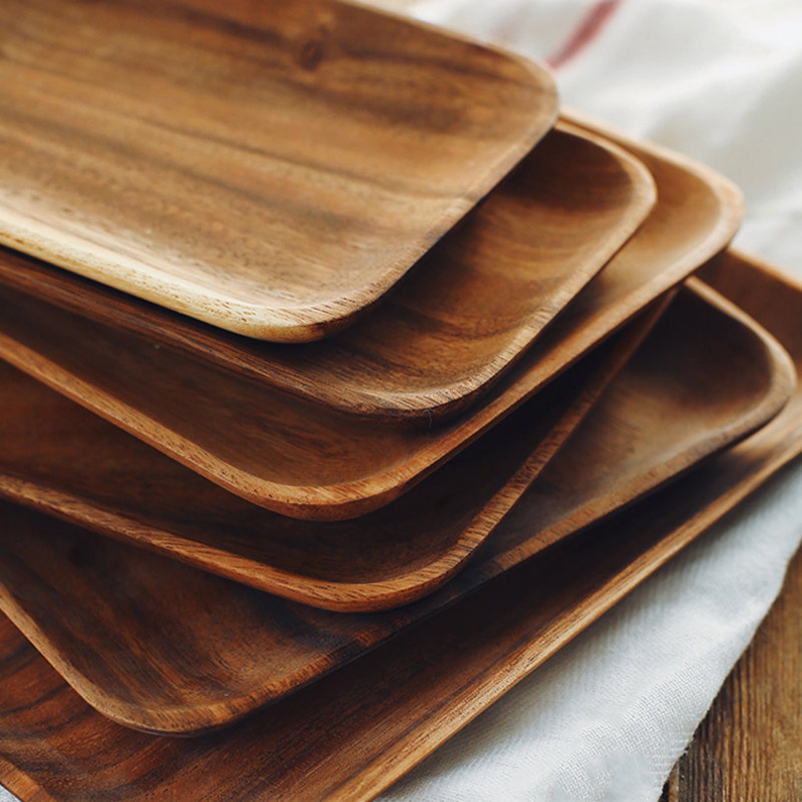 Wooden Tray Wooden Dishes Wood Food Tray Natural Acacia Etsy