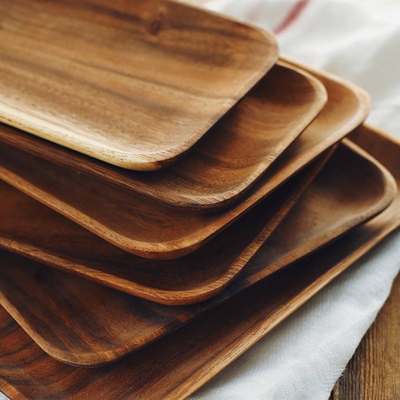 Wooden Tray Wooden Dishes Wood Food Tray Natural Acacia Etsy