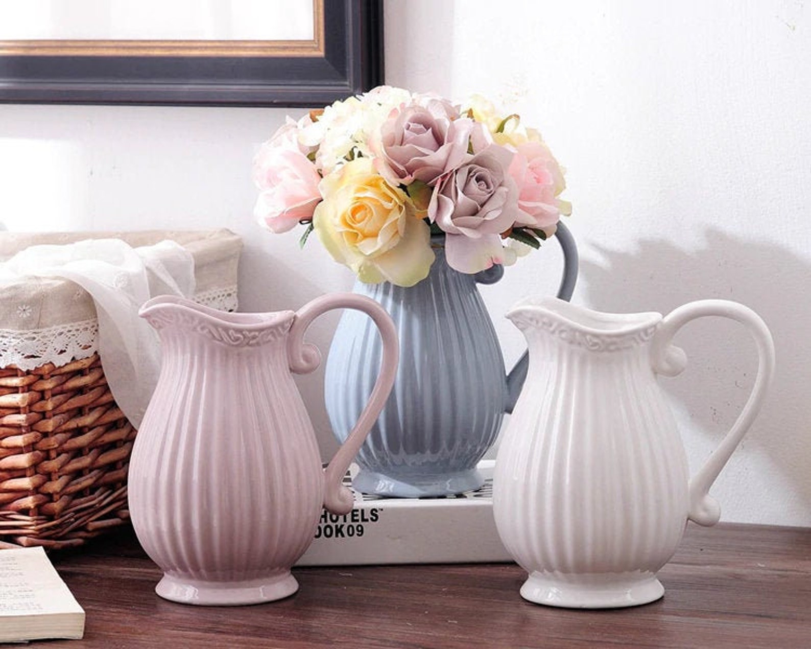 Ceramic Decorative Pitcher Flower Vase French country style Etsy