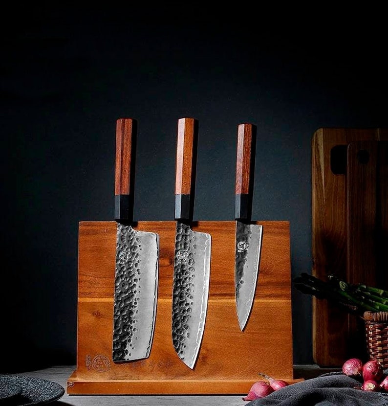 Wood Knife Holder Acacia Wooden Knife Block Etsy