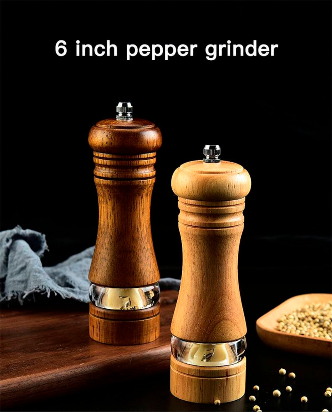 6'' Wooden Pepper Grinder Pepper Mill Spice Grinder Etsy