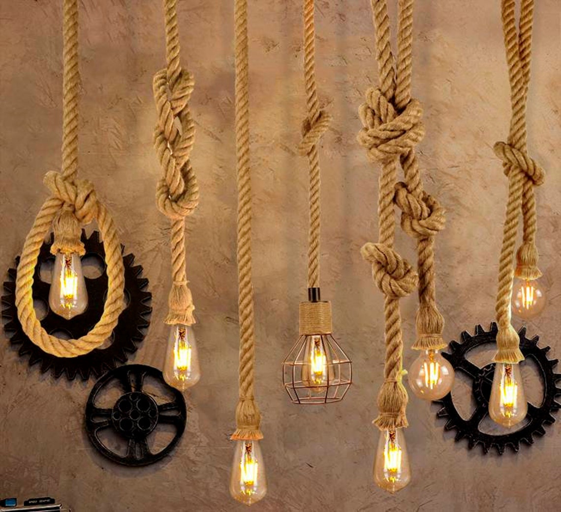 Hanging Lamp Vintage Hemp Rope Lamp Jute Rope Lamp Etsy