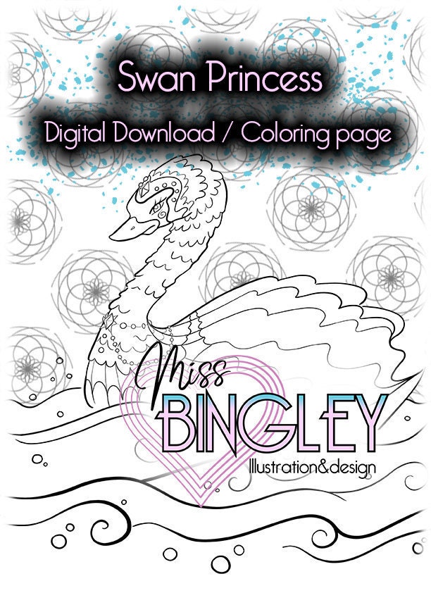 Coloring page 'Swan Princess' for children or adults relaxation digital  download