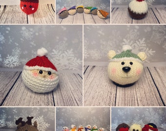 Mix & Match box of 3, handmade knitted Christmas decoration, Irish, made in Ireland, hanging bauble, Christmas gift, quirky cute gift