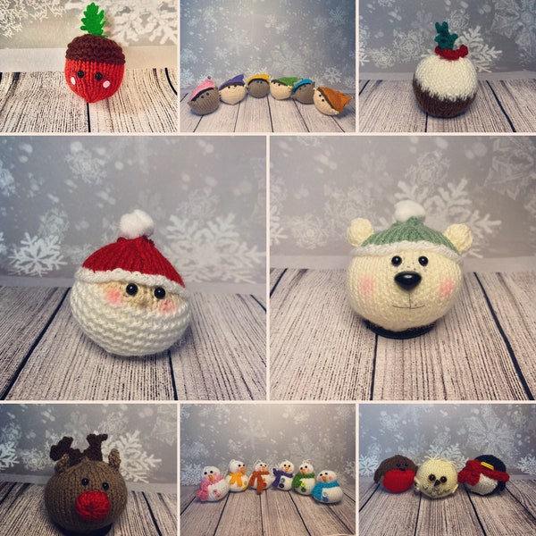 Mix & Match Schachtel mit 3 Stück, handgemacht gestrickte Weihnachtsdekoration, irisch, made in Irland, Hängekugel, Weihnachtsgeschenk, schrulliges süßes Geschenk