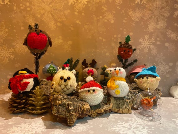 Mix & Match box of 3, handmade knitted Christmas decoration, Irish, made in Ireland, hanging bauble, Christmas gift, quirky cute gift