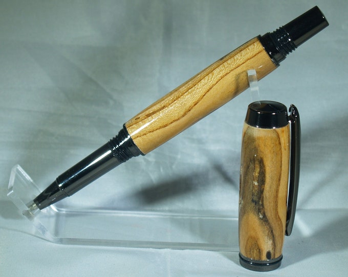 Gun Metal Jr. Gentlemen rollerball Pen dressed in Splated Almond Wood