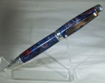 Aluminum Cigar pen dressed in red, white blue alumilite resin