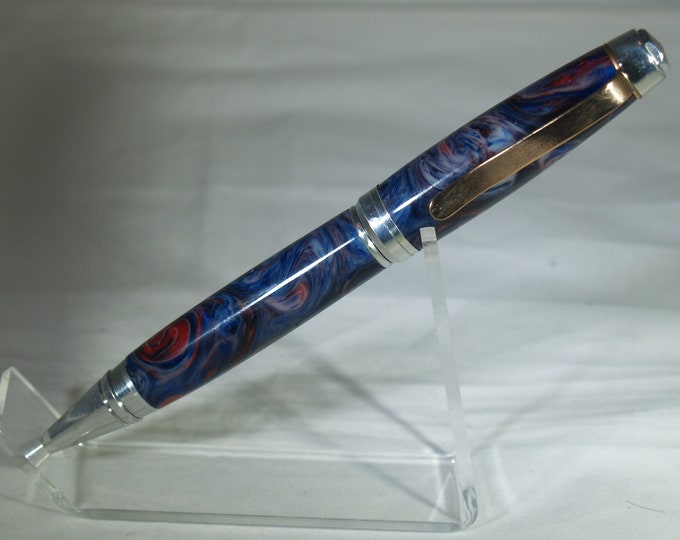 Aluminum Cigar pen dressed in red, white blue alumilite resin