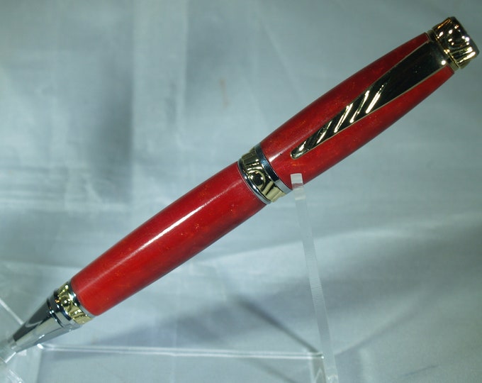 Chrome and Gold Cigar pen with red and orange alumilite resin
