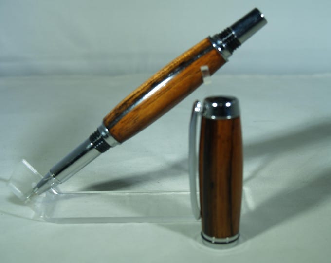 chrome and gun metal eco Jr. rollerball pen dressed in rosewood
