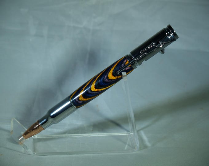 Chrome Bolt Action pen dressed in Spectraply