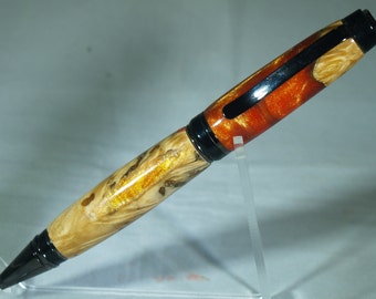Gun Metal Cigar pen dressed in Box Elder burl and Alumilite resin