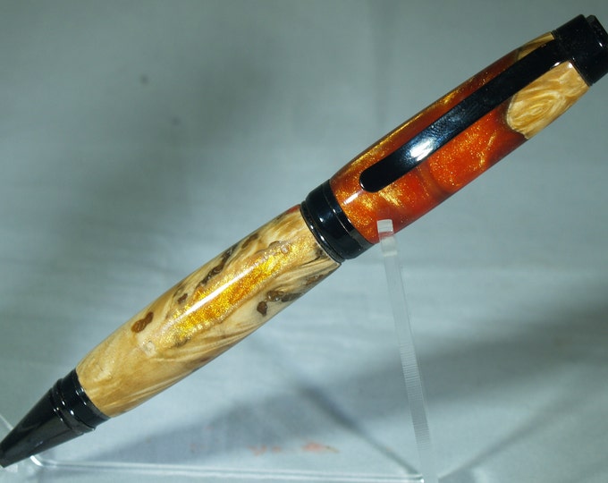 Gun Metal Cigar pen dressed in Box Elder burl and Alumilite resin