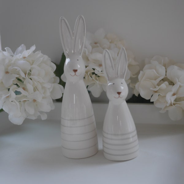 White Striped Rabbit Ornaments 2 sizes | Easter Bunny | Spring Decor