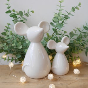 White Ceramic Mice - 2 sizes 14.5 or 10cm | Mouse Ornament | White Mouse