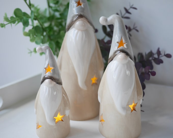 LED Beige and Grey Ceramic Gonks 3 Sizes Christmas Decoration Etsy UK