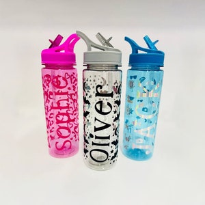 Personalised Water Bottle 700ml, Large Bottle With A Straw, Plastic Sport Water Bottle With Pattern, Adult  Kids School  Name Water Bottle