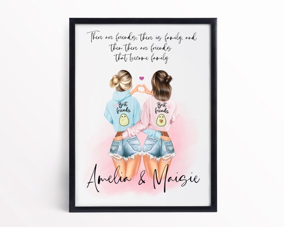 Best Friend Print ,Frame Black White, Bestie Gift ,A4 A5 Size, Heart Hands