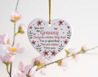 Ceramic Heart Ornament ,You Are The Granny, Gift for Grandma , High Quality White Heart Ceramic Decoration ,Grandparents Ceramic Ornament.