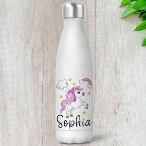 Personalised  Water Bottle ,  Insulated Stainless Steel  Bottle 500ml, Unicorn Design, Any Name , Gift Idea For Kids