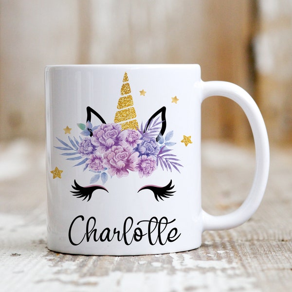 Personalisierte Einhorn Tasse, Sie können jeden Namen hinzufügen, Keramiktasse, Geschenkidee für Kinder, schönes und hochwertiges Bild, benutzerdefinierte Tasse