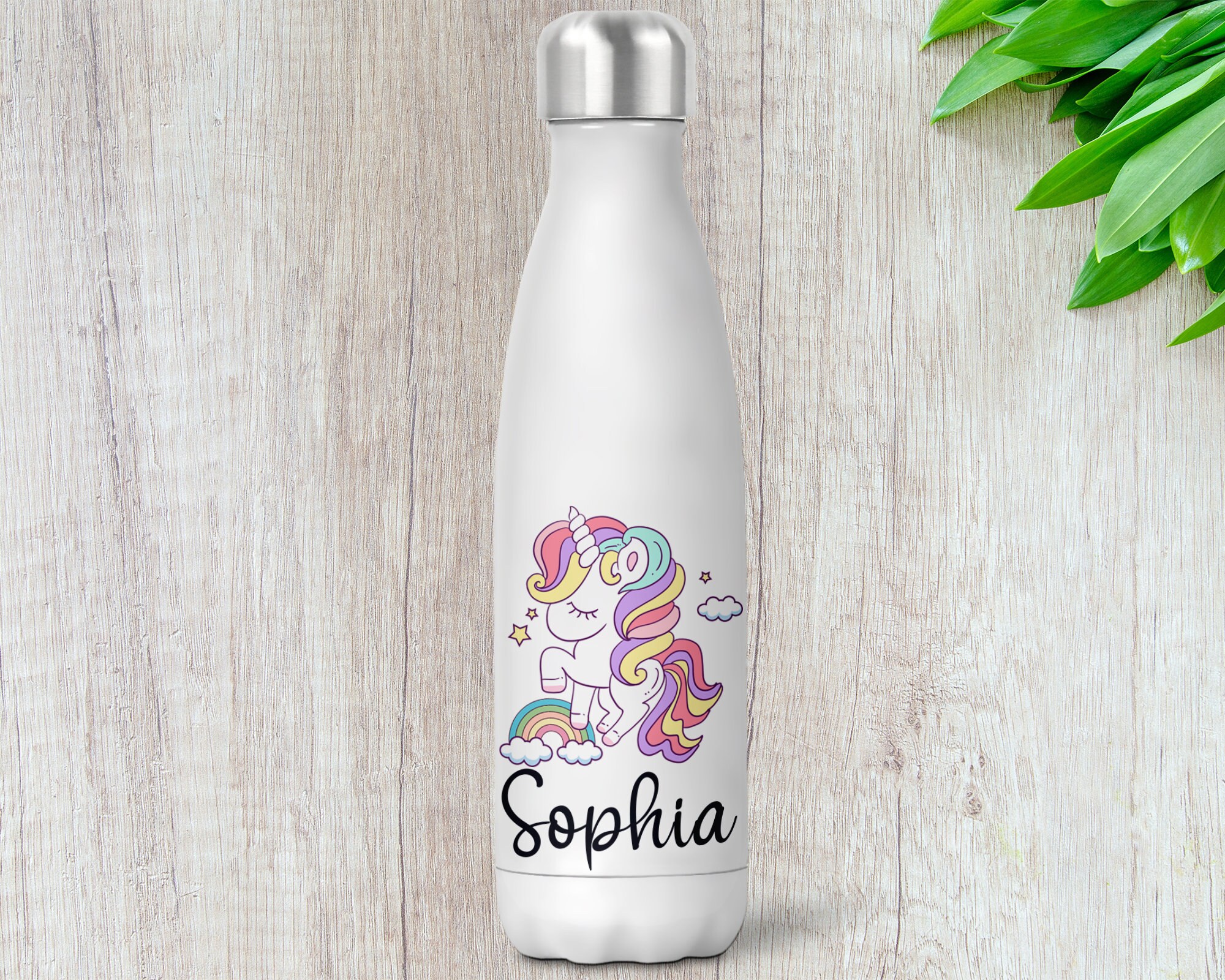 Botella 500ml Botella Agua Unicornio Acero Inoxidable 500ml - Personalizable Con Nombre, Libre De BPA, Regalo Niña Botella Agua Acero Inoxidable 500ml