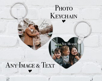 Photo Personalised Keychain, Any Text Or Image On Heart Keychain