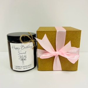 Candela personalizzata in cera di soia per compleanno, candela personalizzata con nome, diverse fragranze, bella confezione, buono regalo incluso