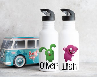 Kids Personalised Water Bottle With Straw, UglyDolls Water Bottle , Any Name ,High Quality Stainless Steel 500ml