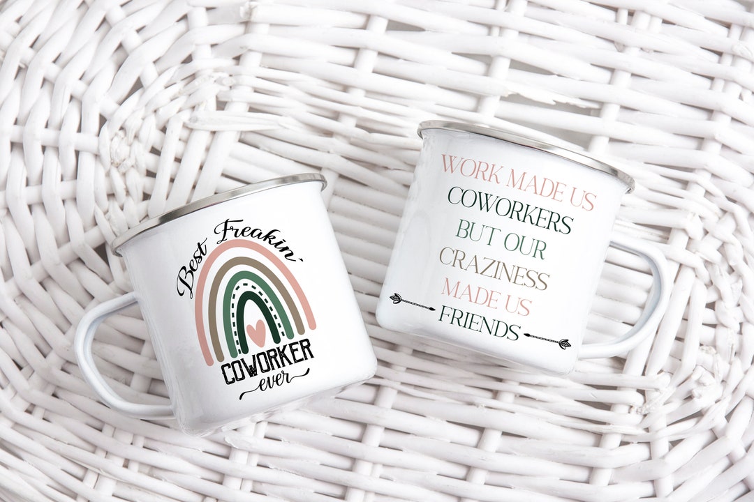 Collaboration Gift Coworker Personalised Boho Rainbow Enamel Mug, Collaboration Gift Mug ...