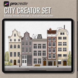 Pincéis para Procreate, criador de cidades, carimbos de edifícios, pincéis para desenho de casas, combinação de edifícios, construtor de cidades