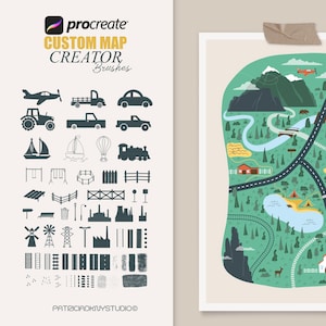 Procreate 用マップ作成ブラシ、ファンタジーマップ作成キット、カスタム地図作成セット