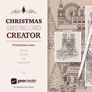 Procreate Christmas greeting card creator, Festive wall art illustrations, holiday letter decorations