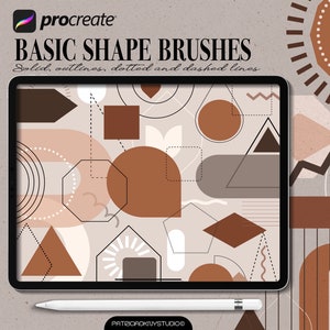 Brosses de forme géométrique Procreate, formes géométriques de base, tampons unis et avec contour, modèles d'autocollants, pochoir de tatouage
