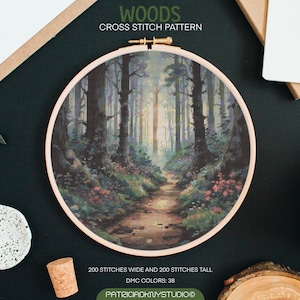 Magische Wälder Kreuzstichmuster PDF, Waldstickerei, Feenwald Kreuzstichdiagramm, x Stichmuster