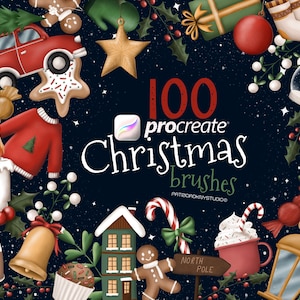 Procreate Christmas brushes, Christmas doodles, Procreate Xmas stamps, holiday stickers, winter brushes, brush bundles