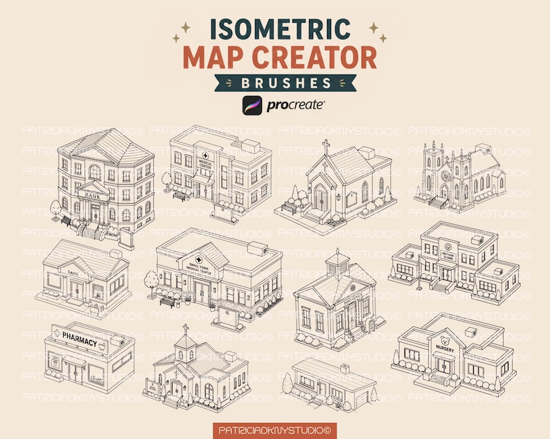 Procreate Isometric Map Creator Brushes, Cozy Little Town Builder ...